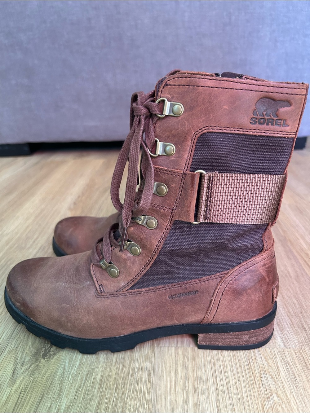 Sorel Brown Lace-Up Waterproof Leather & Textile Ankle Boots
